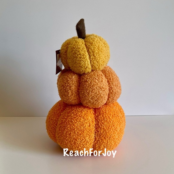 Decorative Fabric Pumpkins Fall Three Stack Pillow Plush Halloween Orange Yellow - Picture 4 of 5